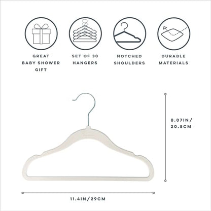 3 Sprouts Velvet Baby Hangers, Non Slip Slim, Cream, 30 Pack | Non-slip velvet, Notched shoulders, 360-degree swivel hook, 11.75 x 8 in, Infant and toddler clothes, Soft colors for nursery
