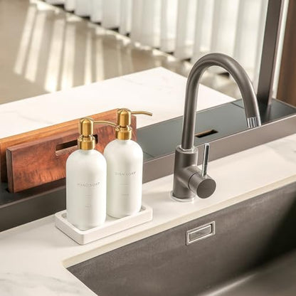 Gold Soap Dispenser Set | Glass Soap Dispenser with Stainless Steel Pump, Perfect for Modern Kitchen Counter Decor