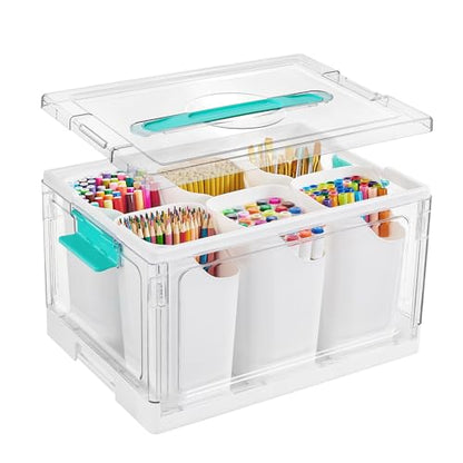 Vtopmart 24 QT Clear Plastic Craft Organizer with Detachable Inserts,1 Pack | 6 Detachable Inserts for Flexible Sorting, Art Supply and Tool Storage Box for Craft, Crayon, Pencils and Creative Materials