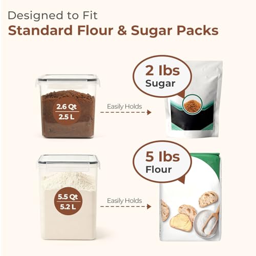 ComSaf Airtight Flour and Sugar Container 2.6Qt & 5.5Qt 3Pack, Wide Mouth