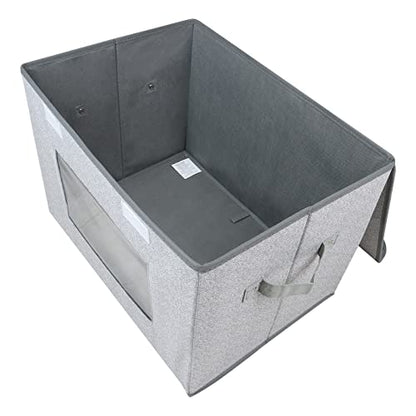 Univivi Fabric Closet Storage Bins with Lids for Shelves 4 Pack, Gray | 17 x 12 x 12 In Clothes Storage Bins with Handles & Window, Foldable Closet Organizers and Storage for Home, Office, Bedroom