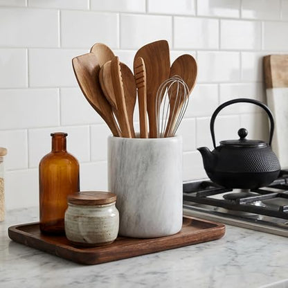 Radicaln Marble Utensil Holder Kitchen Counter, 6.5 Inch Spoon Crock | Handmade White Stone, Utensil Caddy & Crock, Countertop Organizer, Kitchen Decor, Spoon Holder, Non Slip Base, Gift Ready