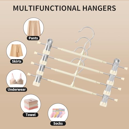 Pants Skirt Hangers with Clips, 10 Pack, Ivory, 12 Inch | Non-Slip,Adjustable metal wide clips,Space-Saving,Heavy duty, for pants/skirt/dress/trousers/jeans/shorts/leggings,Women