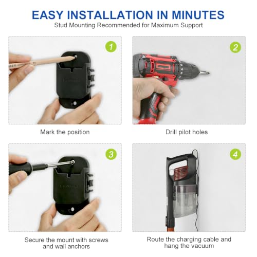 LANMU Wall Mount Holder with Cable Clip Compatible with Shark IX141 IX141AMZ IZ362H IZ376H IZ377H IZ163H Cordless Stick Vacuum, Vacuum Cleaner Storage Hanger, Keep Upright Organization