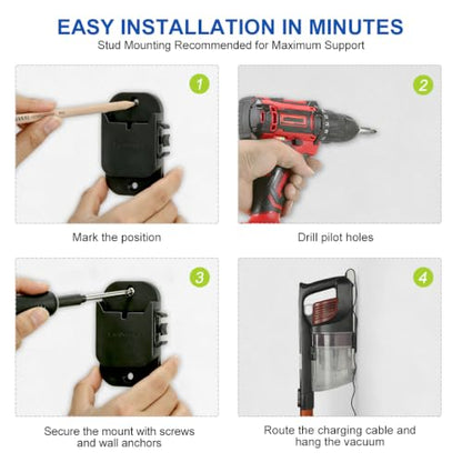 LANMU Wall Mount Holder with Cable Clip Compatible with Shark IX141 IX141AMZ IZ362H IZ376H IZ377H IZ163H Cordless Stick Vacuum, Vacuum Cleaner Storage Hanger, Keep Upright Organization