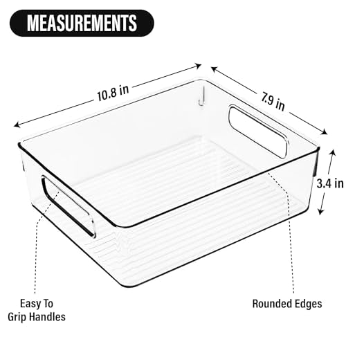 Clear Plastic Storage Bins, Pantry Organizers and Storage, Kitchen Organization and Storage Containers Bins for Organizing, Fridge, Freezer, Bathroom, Pantries, Medicine Cabinet Organizer Bin