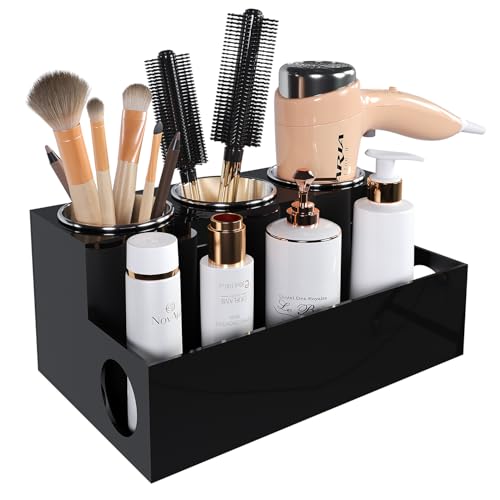 Hair Tool Organizer, Black Acrylic Hair Dryer Holder | Bathroom Supplies Countertop Blow Dryer Holder, Vanity Caddy Storage Stand for Accessories, Makeup, Toiletries