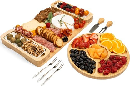 Charcuterie Boards Set, Bamboo Cheese Tray with Serving Accessories | Meat and Veggie Appetizer Platter, Movie Nights, Family Gatherings, Picnic Essentials, Dinner Party Hosting, Wine Nights, BBQ