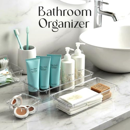KICHLY 25-Piece Clear Drawer Organizer Set – Multi-Size Storage Trays | Bathroom, vanity, makeup, kitchen & office use | Caddy style | Desk organizer set