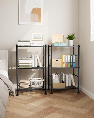 2-Pack Storage Shelves - 3-Tier Metal Wire Shelf Organizer, Slim Shelf Rack with Adjustable Feet for Laundry Room, Kitchen, Garage Organization, 18.2" x 12.3" x 30.4", Black