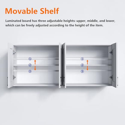 White Laundry Room Cabinets and Storage with 4 Doors and Utility Adjustable Shelf，Gabinetes Para Cocina Cupboard Kitchen Organizers and Storage Pantry Wall Mounted 12.4"D x 47.2"W x 19.7"H