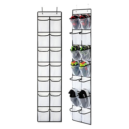 KEEPJOY 2 Pack White 14 Pockets Over the Door Shoe Organizer, Hanging Shoe Organizer with 4 Hooks, Shoe Holder with 14 Mesh Pockets Closet Door Shoe Storage Bag (White-2Pack)