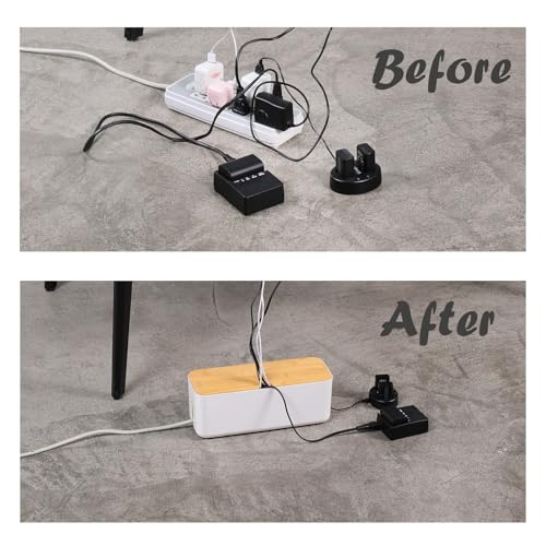 Changsuo Cable Management Box Small White, Extension Cord Organizer for Power Stripe Surge Protector Wire Management Concealer Cover Hider for Desktop Home Office Kitchen (White)