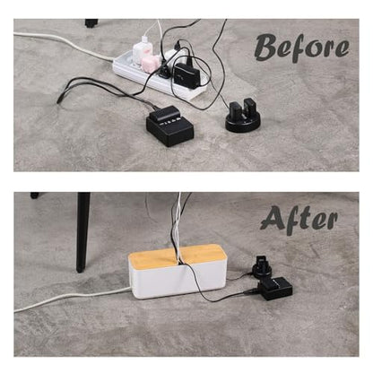 Changsuo Cable Management Box Small White, Extension Cord Organizer for Power Stripe Surge Protector Wire Management Concealer Cover Hider for Desktop Home Office Kitchen (White)