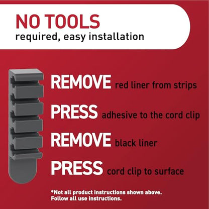 Command 5-Cord Clip Organizer, Black, 4 Clips, 8 Medium Strips | Cord Clip Organizer For Cable Mnagement, Keeps Electronic Cords Hidden, Good For Gaming Setups, Damage Free Cord Organizing
