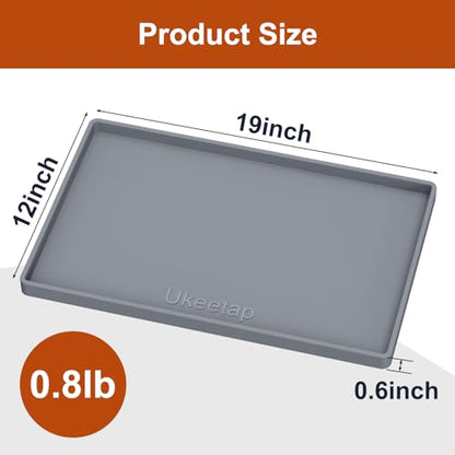 ukeetap 19" x 12" Extra Thick Silicone Mat Waterproof with Raised Edge, BPA Free Non-Slip Dog & Cat Food Mat, Feeding Mat for Food and Water Bowls, Spill Proof Mat to Protect Floors, Gray