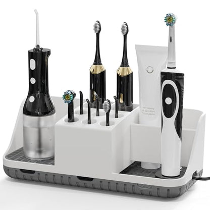 Boperzi Electric Toothbrush Holders with Cord Slots: Detachable Toothbrush and Toothpaste Holders, Large Tooth Brush Storage Caddy Set Drainage, Anti-Slip Bathroom Counter Organizer for Family, Kids