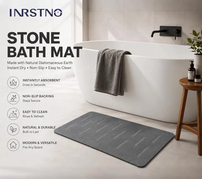 31.5"x19.7" Stone Bath Mat for Bathroom, Large Diatomite Bathmat | Super Absorbent, Modern Quick Drying Diatomite Bathmats, Non-Slip Base, Easy Clean for Shower Floor & Bathroom (Dark Gray)