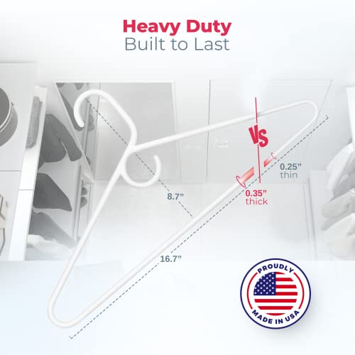 Heavy Duty Clothes Hangers 20 Pack (24 Count) – Made in the USA – 8lb Capacity Plastic Hangers for Adult Clothing – Durable for Pants, Coats, Jackets, or Jeans – White
