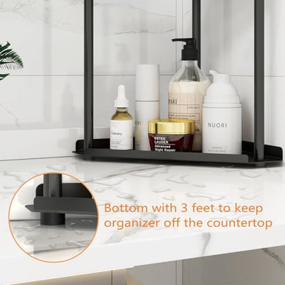 3 Tier Bathroom Counter Organizer, Vanity Organizer Corner Shelf | Skincare, Makeup Countertop Organizers, Kitchen, Bathroom Counter Storage, Black