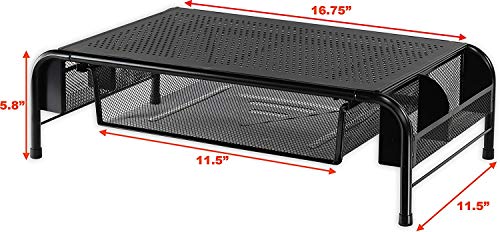 Simple Houseware Metal Desk Monitor Stand Riser w/ Organizer Drawer, Black | Side Storage for Office Supplies