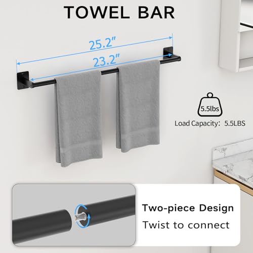 10-Piece Bathroom Accessories Set, 24 inch Towel Bar | Black Bathroom Hardware Set, Towel Racks for Bathroom, Robe Towel Hooks, Toilet Paper Holder Wall Mounted