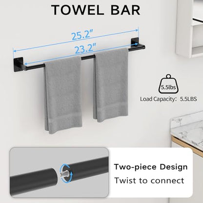 10-Piece Bathroom Accessories Set, 24 inch Towel Bar | Black Bathroom Hardware Set, Towel Racks for Bathroom, Robe Towel Hooks, Toilet Paper Holder Wall Mounted