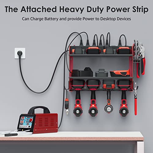 CCCEI Wall Mount Modular Tool Charging Organizer, Red, 1 Pack, 3 Tier. | Drill Battery Storage Rack with Hooks, Garage Workshop, Gifts for Men, Dad, Husband Anniversary, Birthday, Christmas