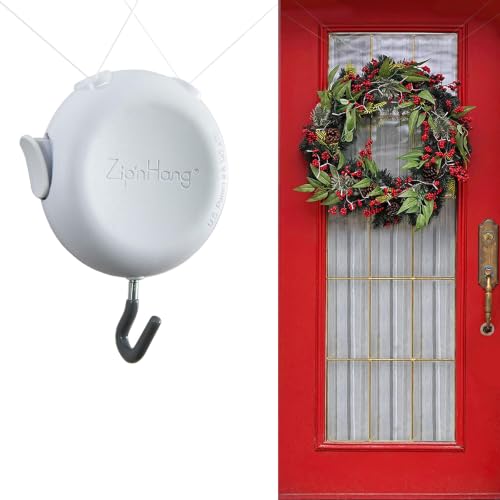 Zip 'n Hang Wreath Hanger for Front Door, White, 1 Pack | Damage Free Adjustable Door Wreath Hanger for Glass, Screen & Standard Doors, Christmas Wreath & Decor Hook