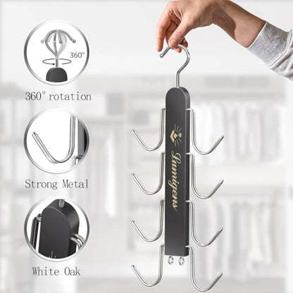 Purse Hanger, 2 Pack Purse Organizer for Closet with 16 Hooks for Heavy Bags, Sturdy Bag Storage, Rotatable Handbag Holder, Purse Rack Space Saving Backpack Hanging Closet Organizer Hangers, Black