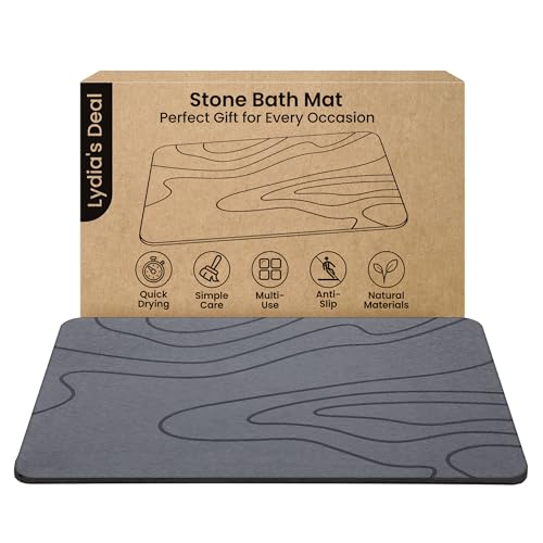 Stone Bath Mat – Non-Slip Diatomaceous Earth Shower Mat, Super Absorbent & Quick-Drying Bathroom Floor Mat, Easy-to-Clean Diatomite Bath Stone for Safer, Dryer Steps (23.6" x 15.4", Gray)