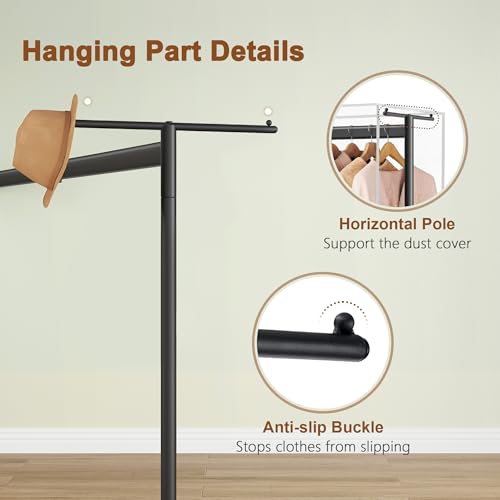 Hoctieon Z Clothes Rack with Cover, Metal Heavy Duty Clothing Rack, Rolling Garment Rack with Wheels, with Dustproof Cover Waterproof Protector, with 2 Durable Zippers, for Hanging Clothes, Black