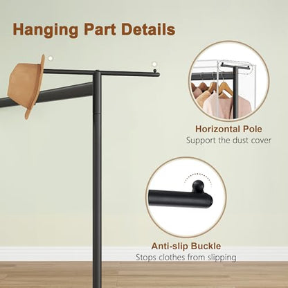 Hoctieon Z Clothes Rack with Cover, Metal Heavy Duty Clothing Rack, Rolling Garment Rack with Wheels, with Dustproof Cover Waterproof Protector, with 2 Durable Zippers, for Hanging Clothes, Black