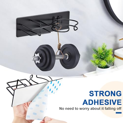 Hair Dryer and Straightener Holder Wall Mounted, Self Adhesive Blow Dryer and Flat Iron Storage Hair Tool Organizer for Bathroom Vanity (Black)