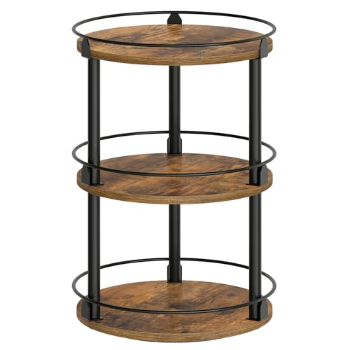 3-Tier Lazy Susan Organizer, Rotating Spice Rack, Spinning Organizer, Industrial Turntable Spice Rack Organizer for Cabinet, Kitchen Countertop, Pantry, Rustic Brown and Black SR23BR