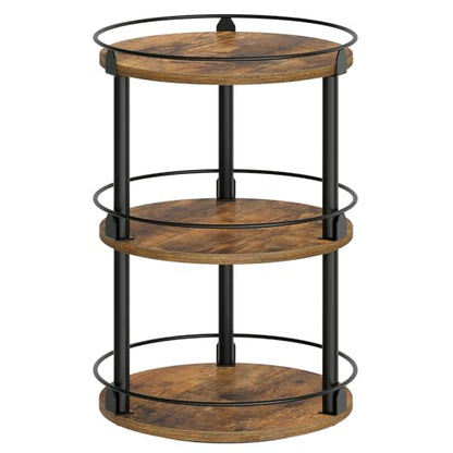 3-Tier Lazy Susan Organizer, Rotating Spice Rack, Spinning Organizer, Industrial Turntable Spice Rack Organizer for Cabinet, Kitchen Countertop, Pantry, Rustic Brown and Black SR23BR
