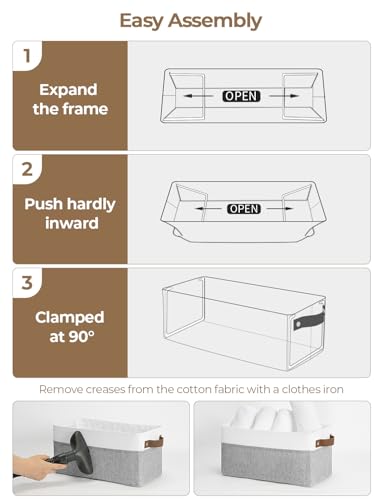 StorageWorks Narrow Storage Bins, Small Basket for Closet and Shelves, Rectangular Fabric Organizer with Handles, Toilet Paper Storage, Gray and White, 2-Pack