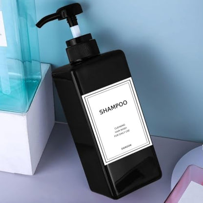 Modern Shampoo and Conditioner Dispenser (21 oz, Pack of 3) Refillable Pump Bottle Set Empty Shower Plastic Bottles with Pump for Bathroom Body Wash Soap and Shower (Black)