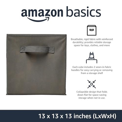 Amazon Basics Collapsible Fabric Storage Cube Bins Organizer with Handles for Organizing, Sturdy, Gray, 13 x 13 x 13 inch, 6-Pack