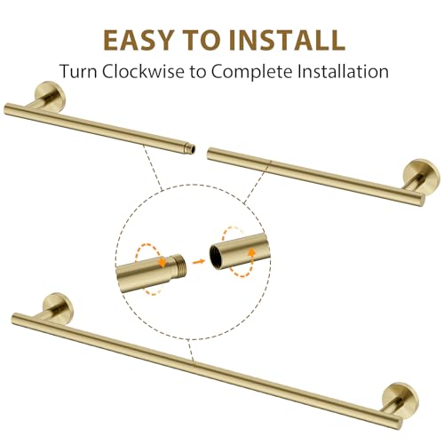 24 Inch Brushed Gold Towel Bar, Thicken, Total Length 26-Inch | Towel Rack for Bathroom Wall, SUS304 Stainless Steel Towel Rod, Modern Home Decor