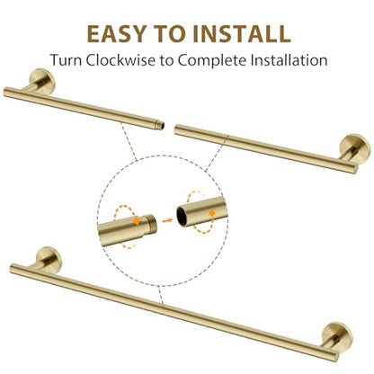 24 Inch Brushed Gold Towel Bar, Thicken, Total Length 26-Inch | Towel Rack for Bathroom Wall, SUS304 Stainless Steel Towel Rod, Modern Home Decor