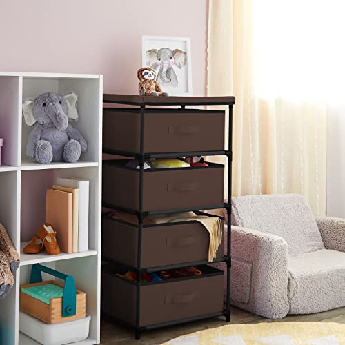 Juvale 4-Tier Fabric Drawer Organizer, Narrow Storage Tower with Metal Frame, 4 Removable Drawers for Home, Office, Dorm, Entryway and Living Spaces, Dark Brown, 16.5 x 13 x 33 Inches