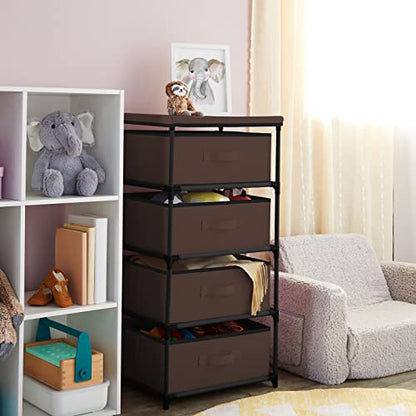 Juvale 4-Tier Fabric Drawer Organizer, Narrow Storage Tower with Metal Frame, 4 Removable Drawers for Home, Office, Dorm, Entryway and Living Spaces, Dark Brown, 16.5 x 13 x 33 Inches