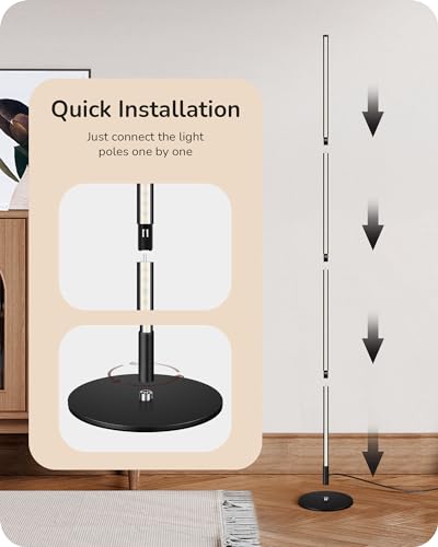 EDISHINE LED Corner Floor Lamp, 57.5" Minimalist Dimmable Sleek Light, Adjustable Height, Standing Tall Floor Lamps for Living Room, Bedroom, Office, 3000K Warm White Light, Black