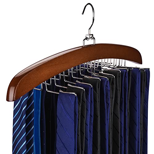 Tie Rack 2Pcs Tie Racks for Men Closet 24 Hooks, Wooden Tie Organizer with Upgraded 360°Rotating, Scarves Accessories Closet Organizer for Bras,Tank Tops,Camisoles etc.Walnut…
