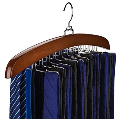Tie Rack 2Pcs Tie Racks for Men Closet 24 Hooks, Wooden Tie Organizer with Upgraded 360°Rotating, Scarves Accessories Closet Organizer for Bras,Tank Tops,Camisoles etc.Walnut…