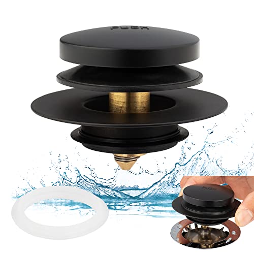 Universal Tip Toe Bath Drain Stopper and Cover, Bathtub Drain Stopper, Replaces Lift and Turn, Tip-Toe and Trip Lever drains for Tub, EZ Installation and Clearing (MATT Black)