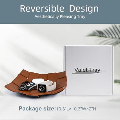 Valet Tray PU Leather Key Holder Bowl for Men Entryway Table Nightstand Desk Tray for Wallet, Keys Men's Gift - Brown & Black, 9.8" L x 9.8" W x 2" H