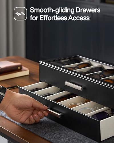 ProCase Sunglasses Organizer Box with Clear Glass Lid, PU Leather Eyeglass Storage Display Case for Men and Women