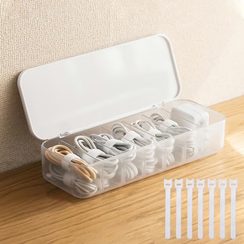Cable Organizer Storage Box with Lid, 7 Wire Ties,... (Plastic)